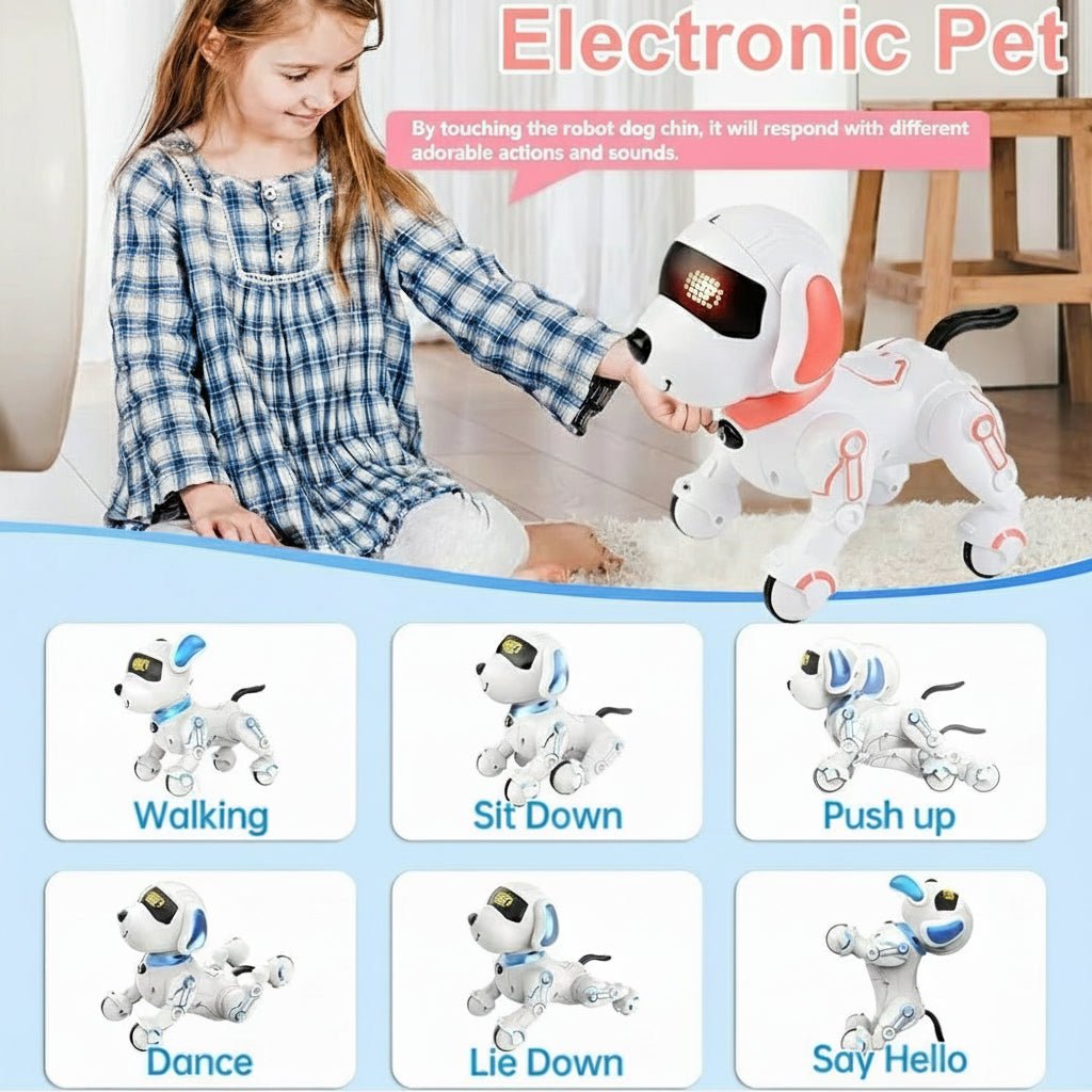 Perro robot interactivo NovaPup para niños que responde al tacto y a las órdenes