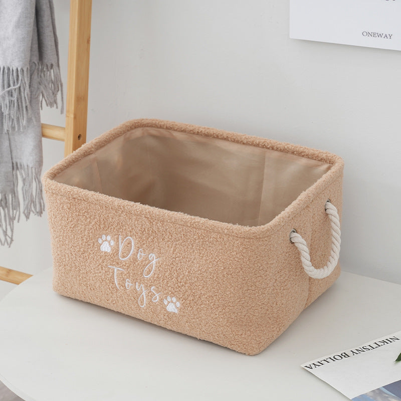Cesta suave de forro polar para guardar juguetes de perro, con asas de cuerda