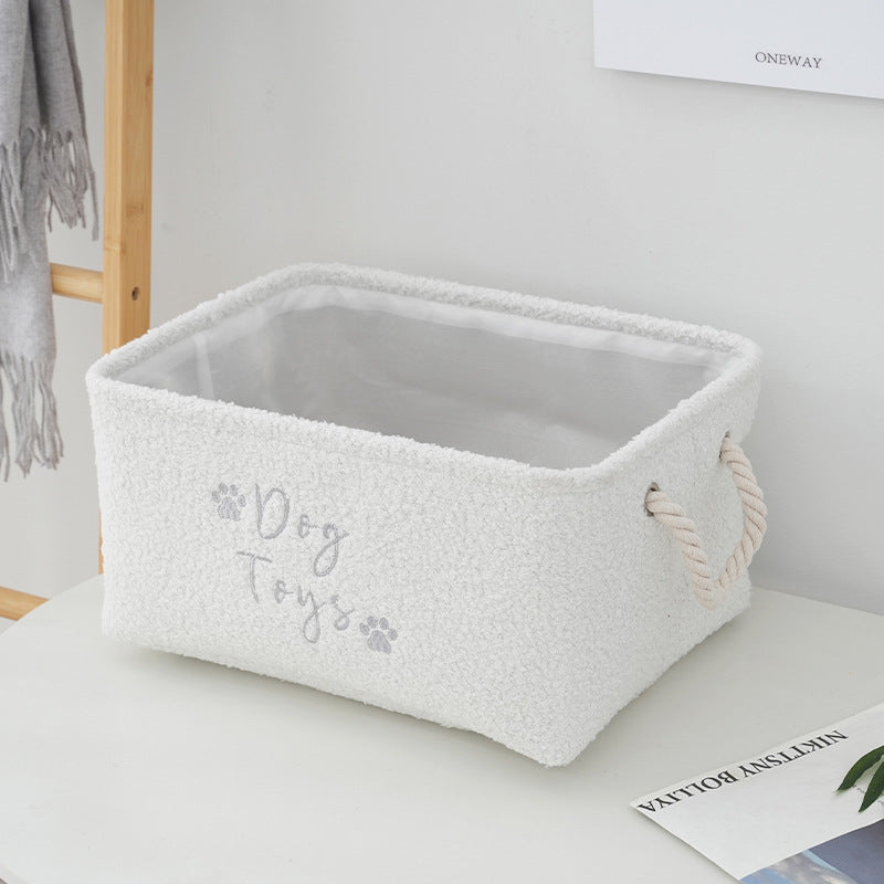 Cesta suave de forro polar para guardar juguetes de perro, con asas de cuerda