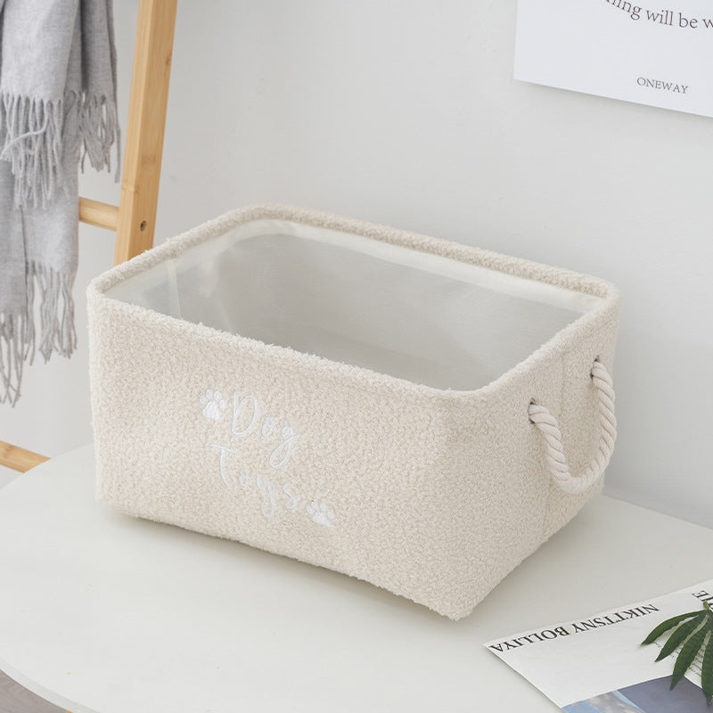 Cesta suave de forro polar para guardar juguetes de perro, con asas de cuerda