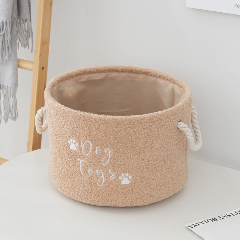 Cesta suave de forro polar para guardar juguetes de perro, con asas de cuerda