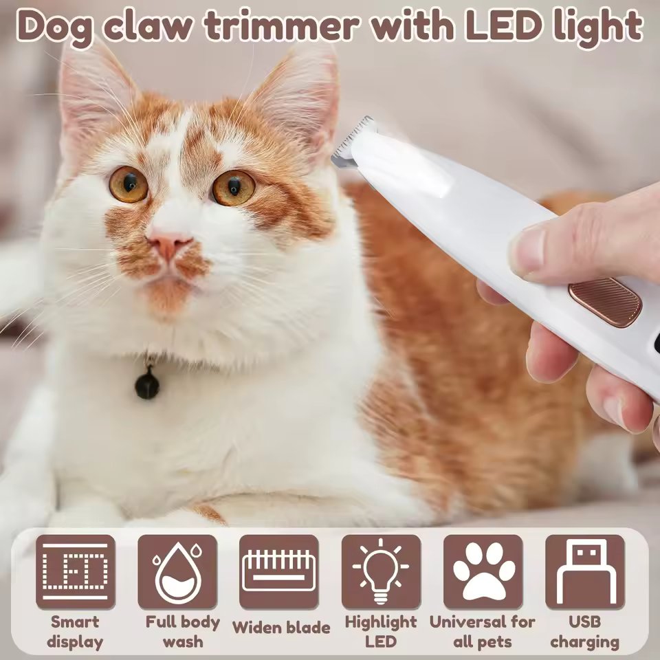 Pemangkas Kuku Anjing dengan Lampu LED - Tanpa Wayar dan Pengecasan USB