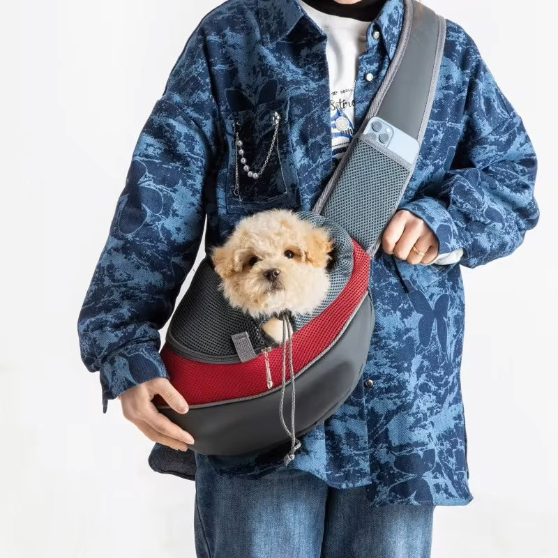 Transportadora tipo sling respirável para pequenos animais com alça de ombro ajustável