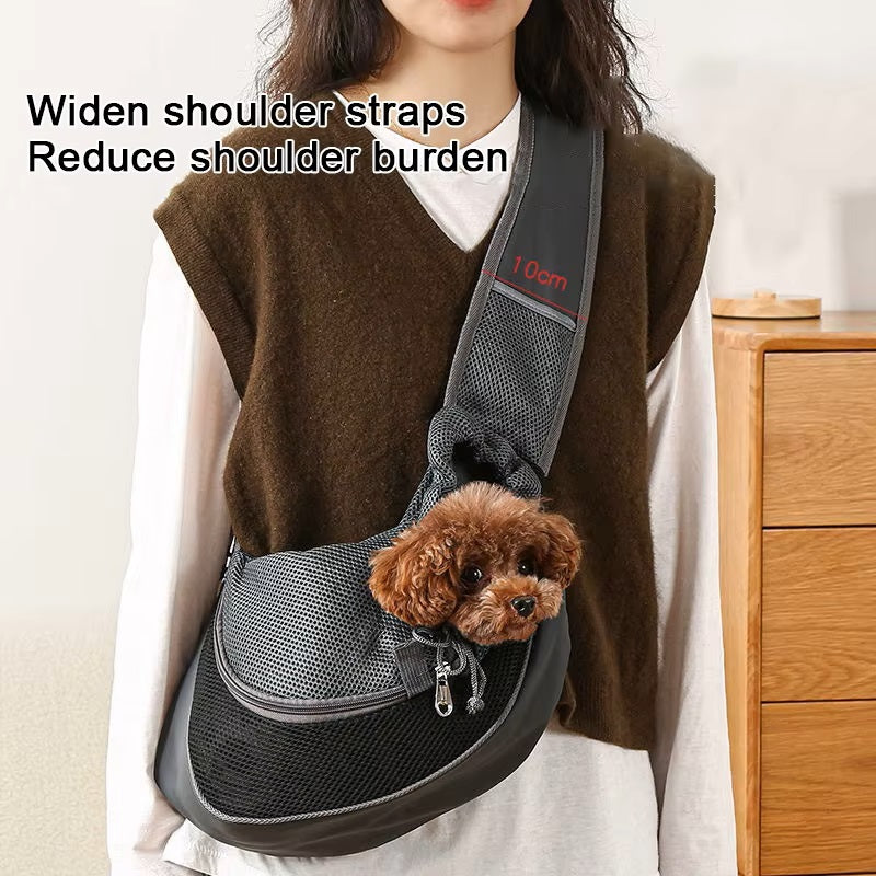 Transportadora tipo sling respirável para pequenos animais com alça de ombro ajustável
