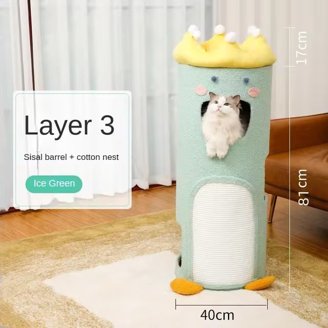 Königlicher Katzenbaum mit mehreren Ebenen, Kratzsäulen und Spielhöhle