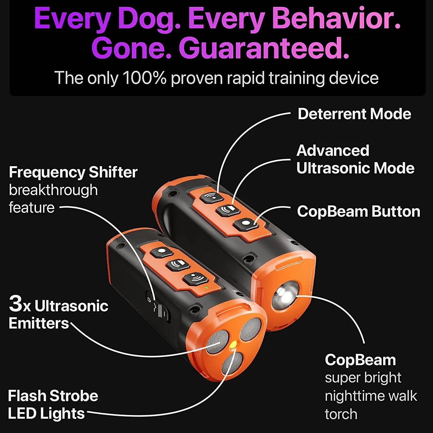Dispositif de dressage ultrasonique pour chien – Contrôle des aboiements 3-en-1 et répulsif pour animaux