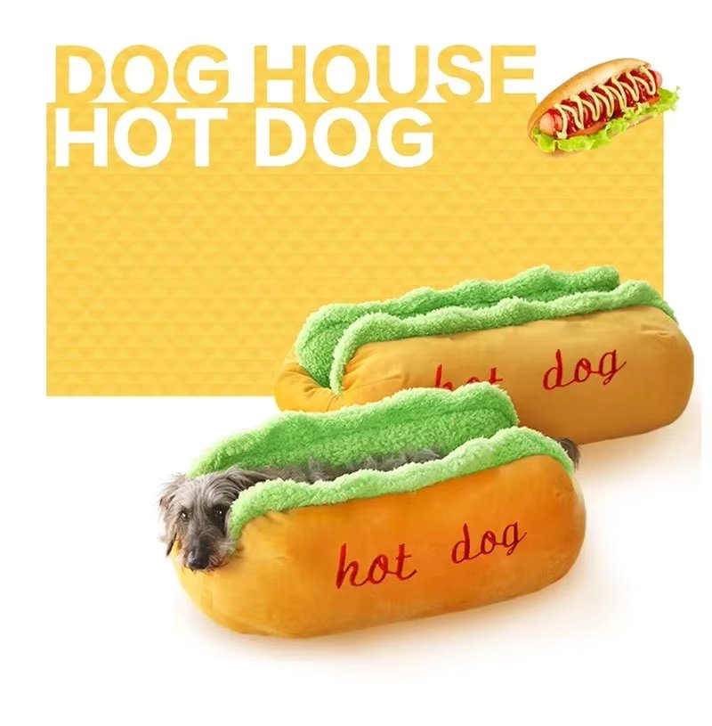 Cama para perros con forma de perrito caliente - Comodidad mullida para perros y gatos