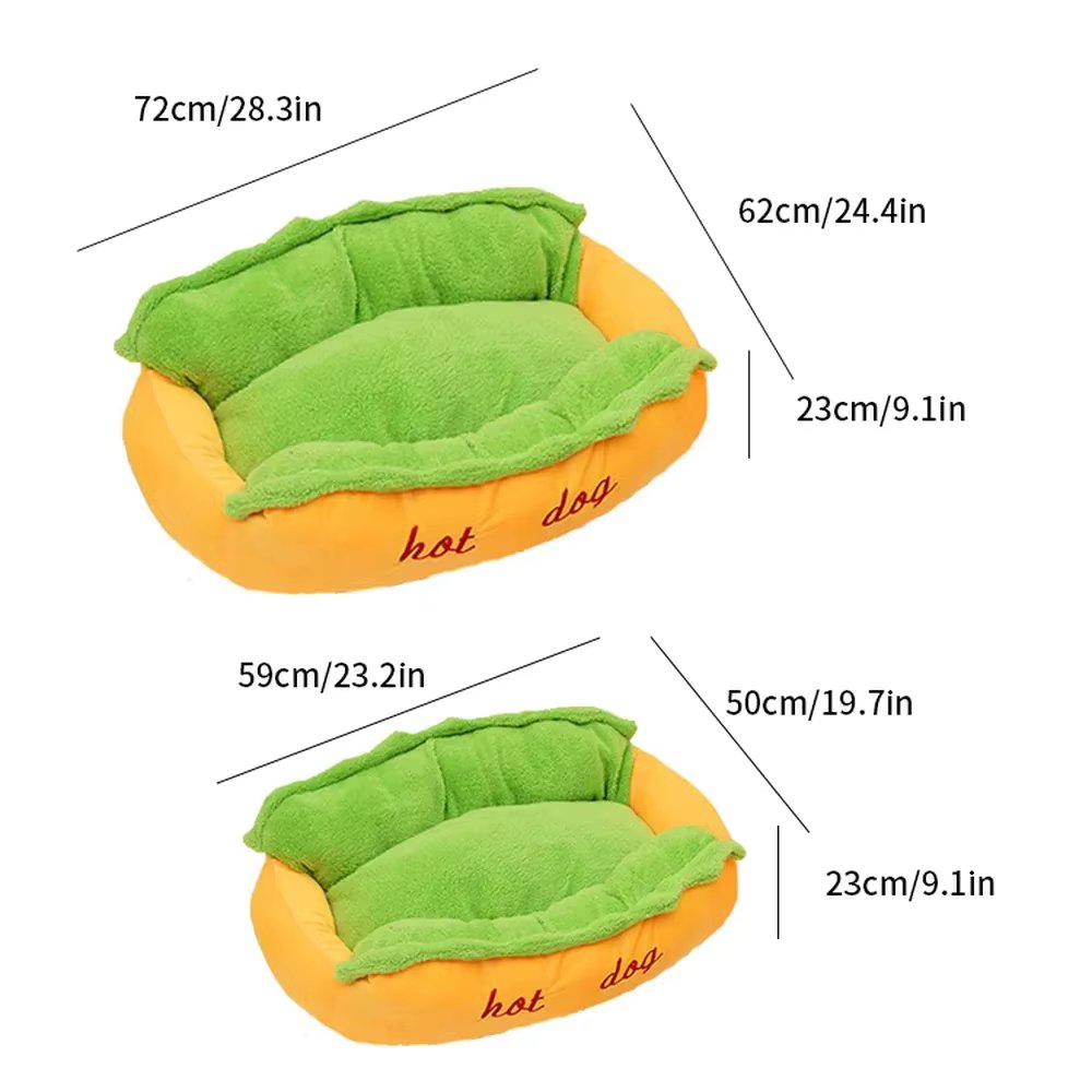 Cama para perros con forma de perrito caliente - Comodidad mullida para perros y gatos