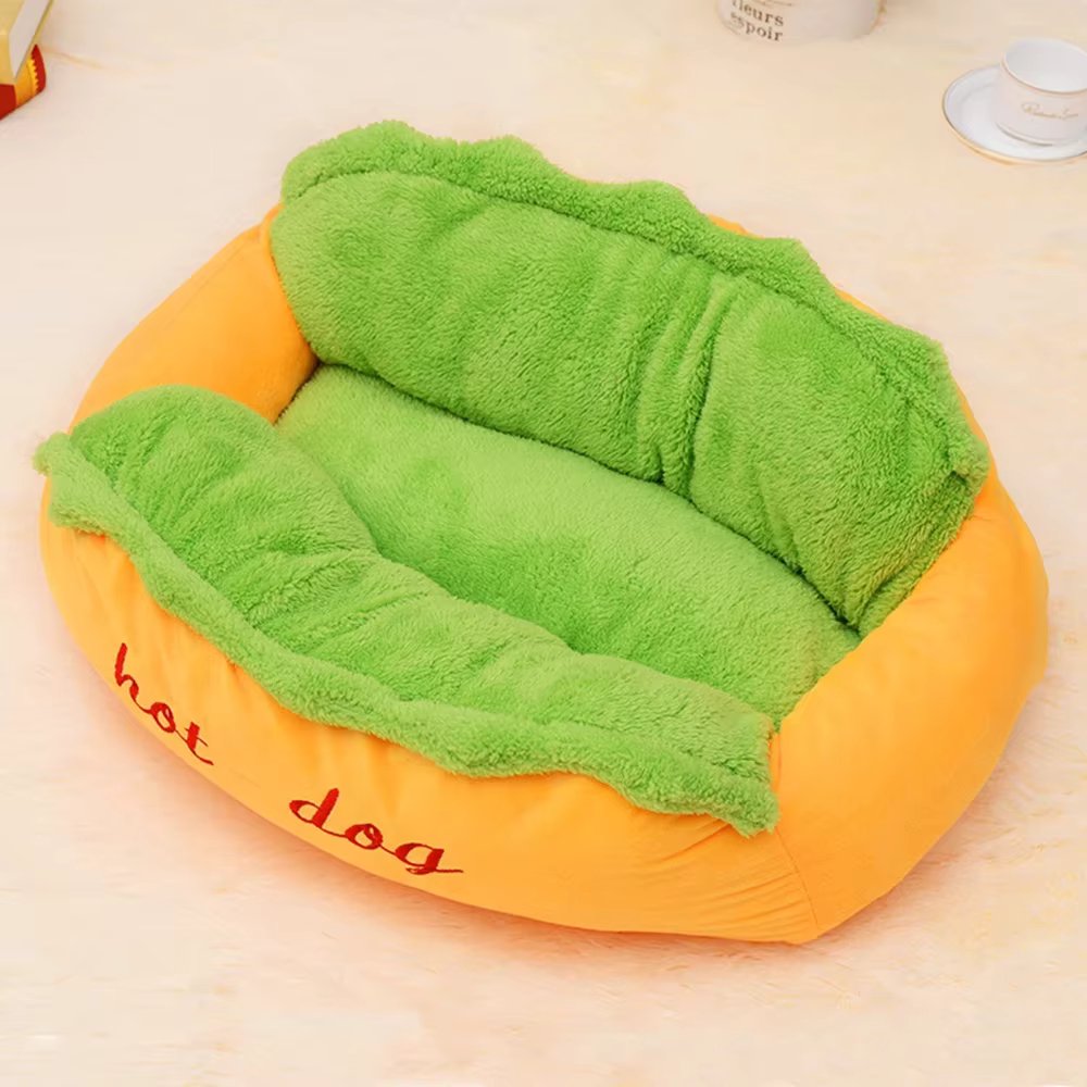 Cama para perros con forma de perrito caliente - Comodidad mullida para perros y gatos