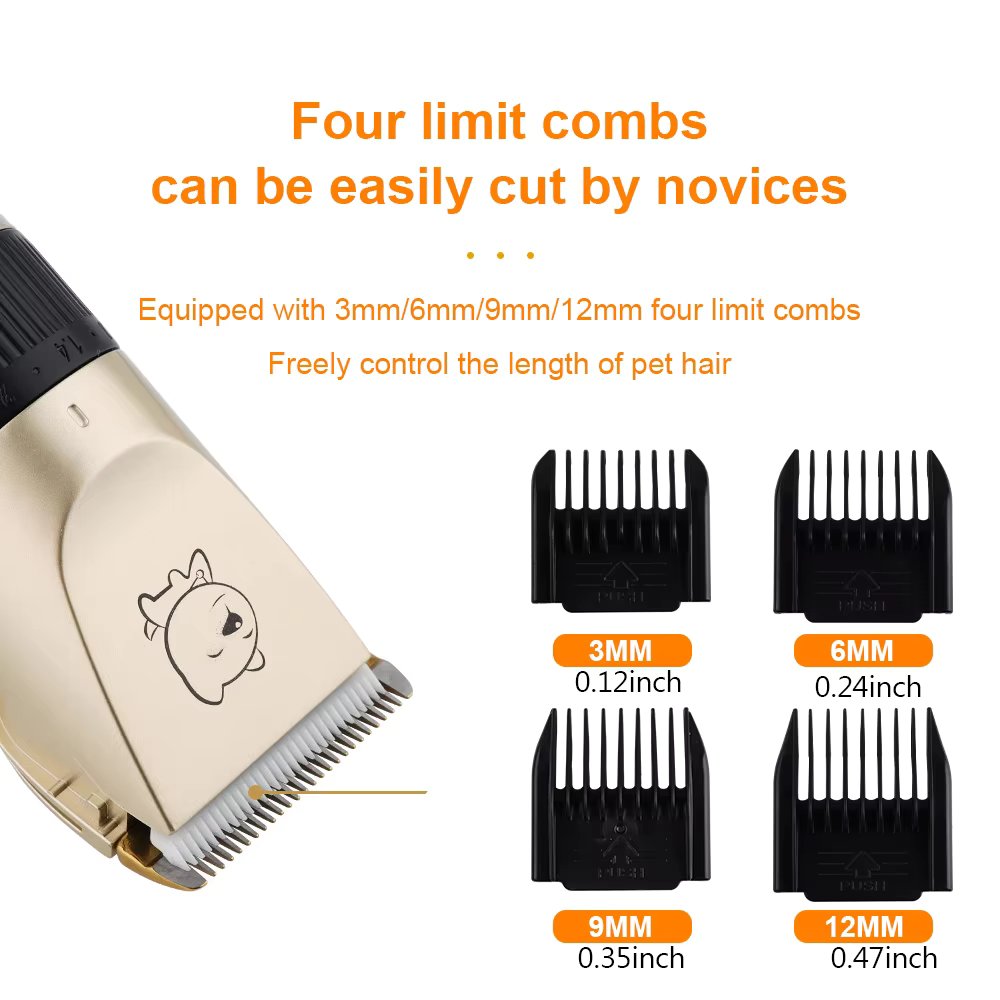 Set di tosatrici cordless per cani con lame di precisione e 4 pettini guida