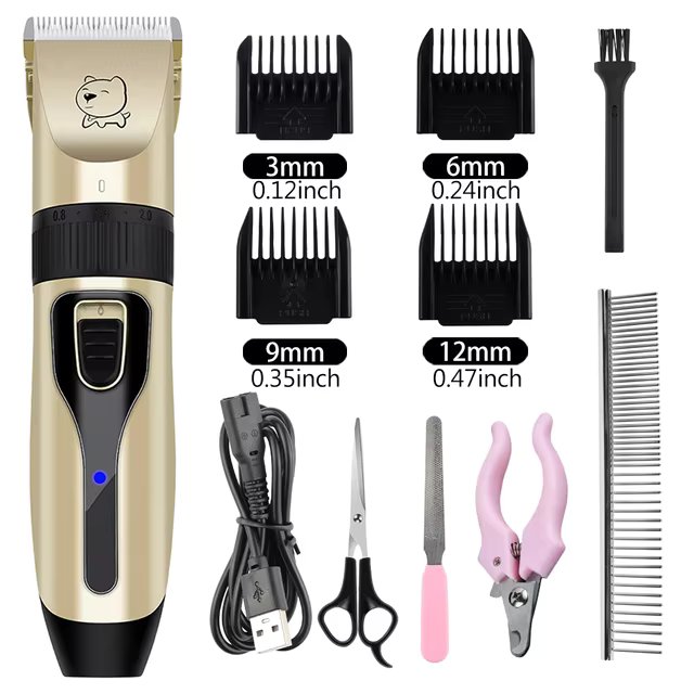 Set di tosatrici cordless per cani con lame di precisione e 4 pettini guida