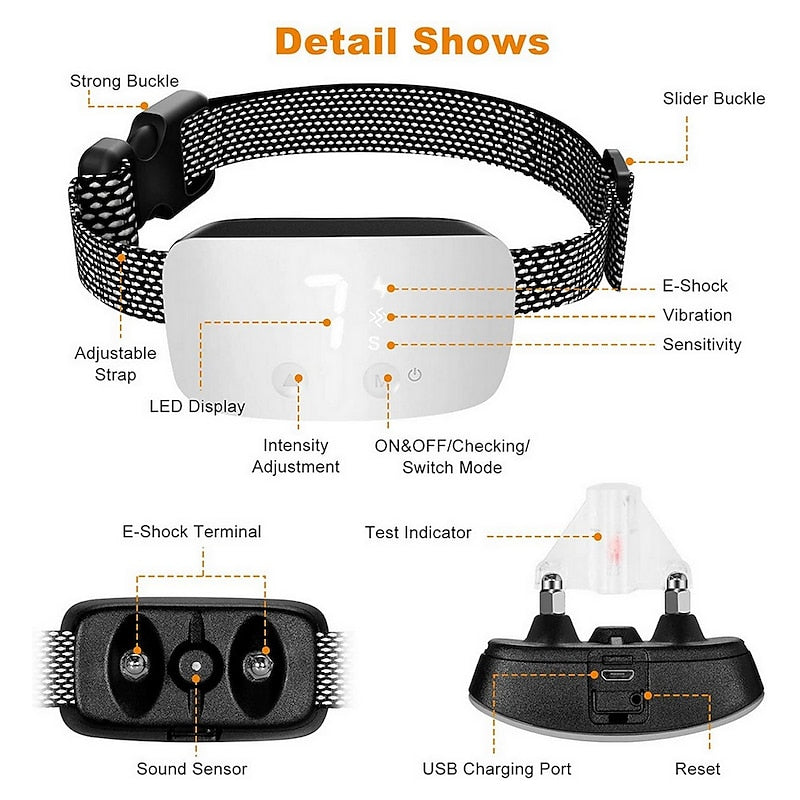 KiroPet punjiva vodootporna ogrlica za pse s dodirnim zaslonom za kontrolu lajanja | Orntli