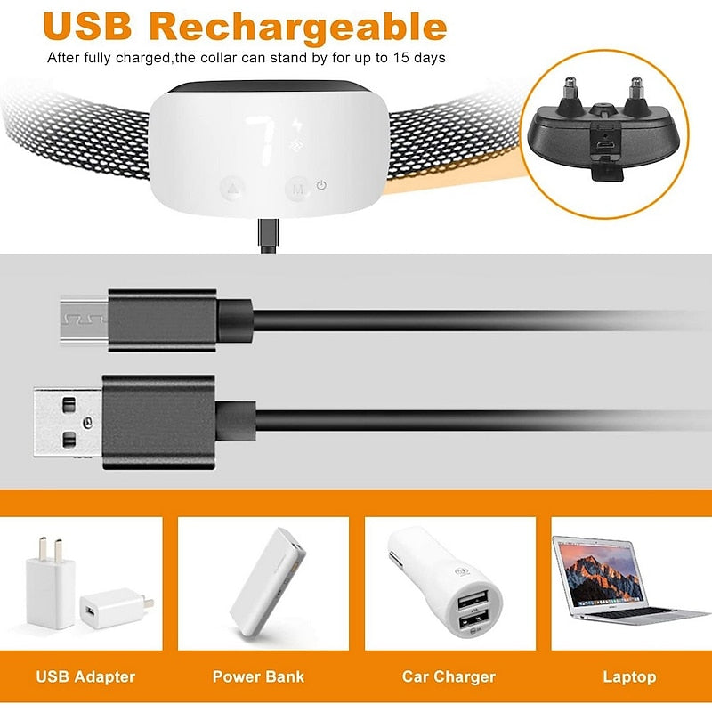 طوق كلب مقاوم للماء بشاشة لمس وقابل لإعادة الشحن مضاد للنباح