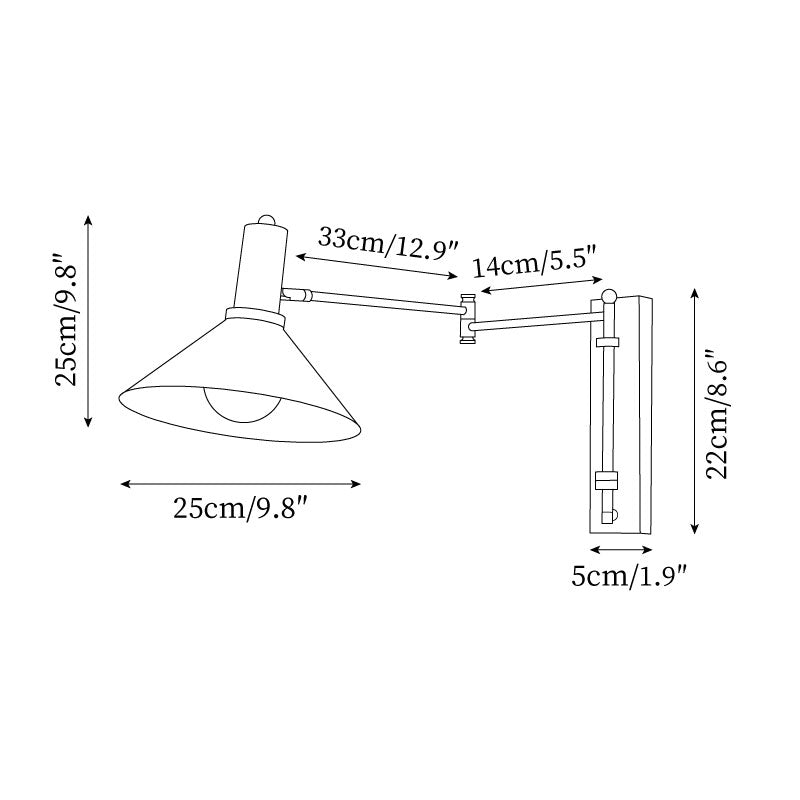 Lampada da parete con braccio metallico regolabile - Paralume rosso, attacco E26