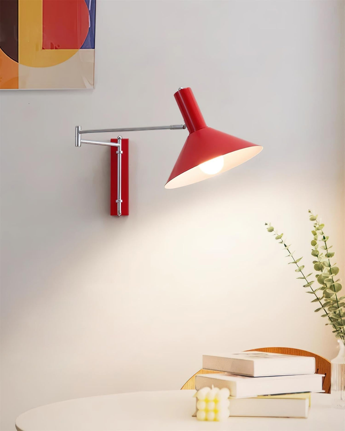 Lampada da parete con braccio metallico regolabile - Paralume rosso, attacco E26