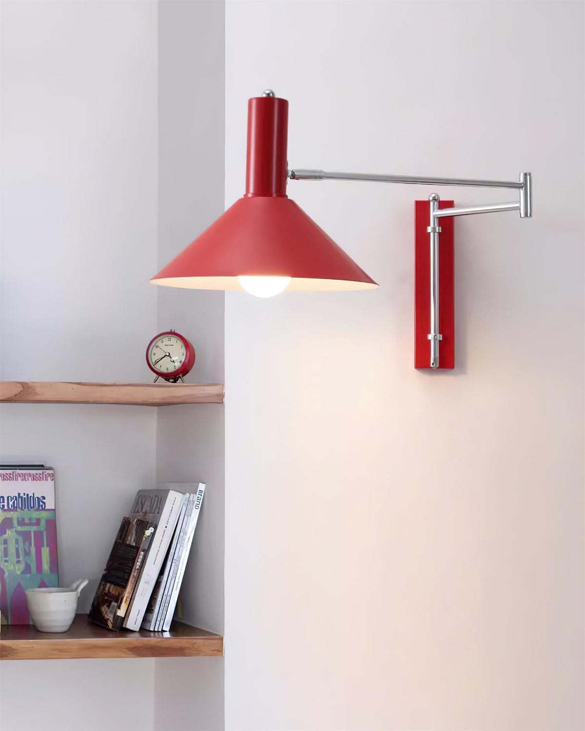 Lampada da parete con braccio metallico regolabile - Paralume rosso, attacco E26