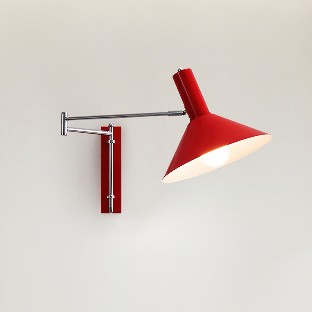 Lampada da parete con braccio metallico regolabile - Paralume rosso, attacco E26