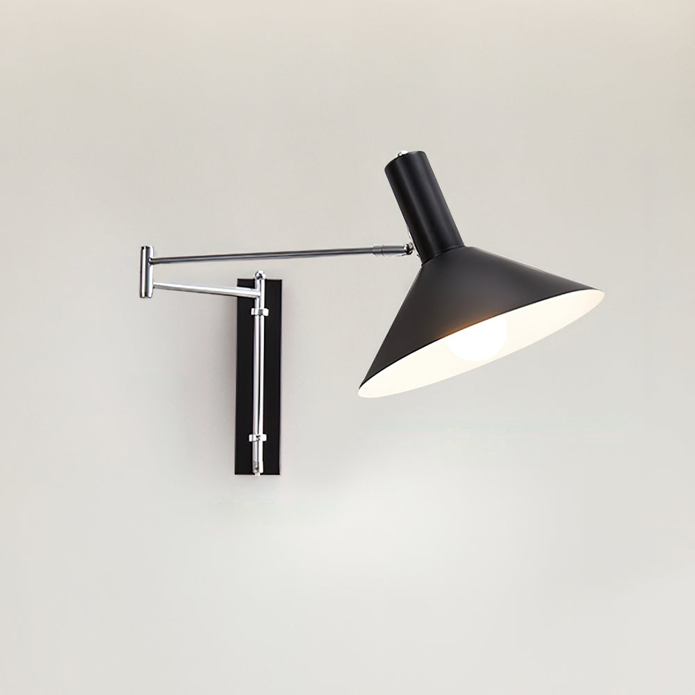 Lampada da parete con braccio metallico regolabile - Paralume rosso, attacco E26