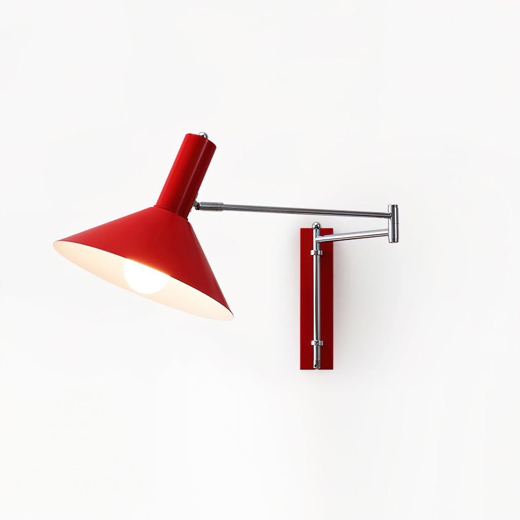 Lampada da parete con braccio metallico regolabile - Paralume rosso, attacco E26