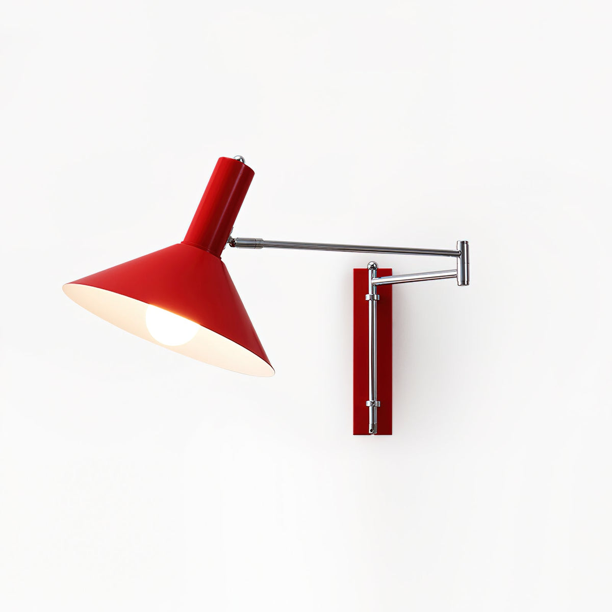 Lampada da parete con braccio metallico regolabile - Paralume rosso, attacco E26