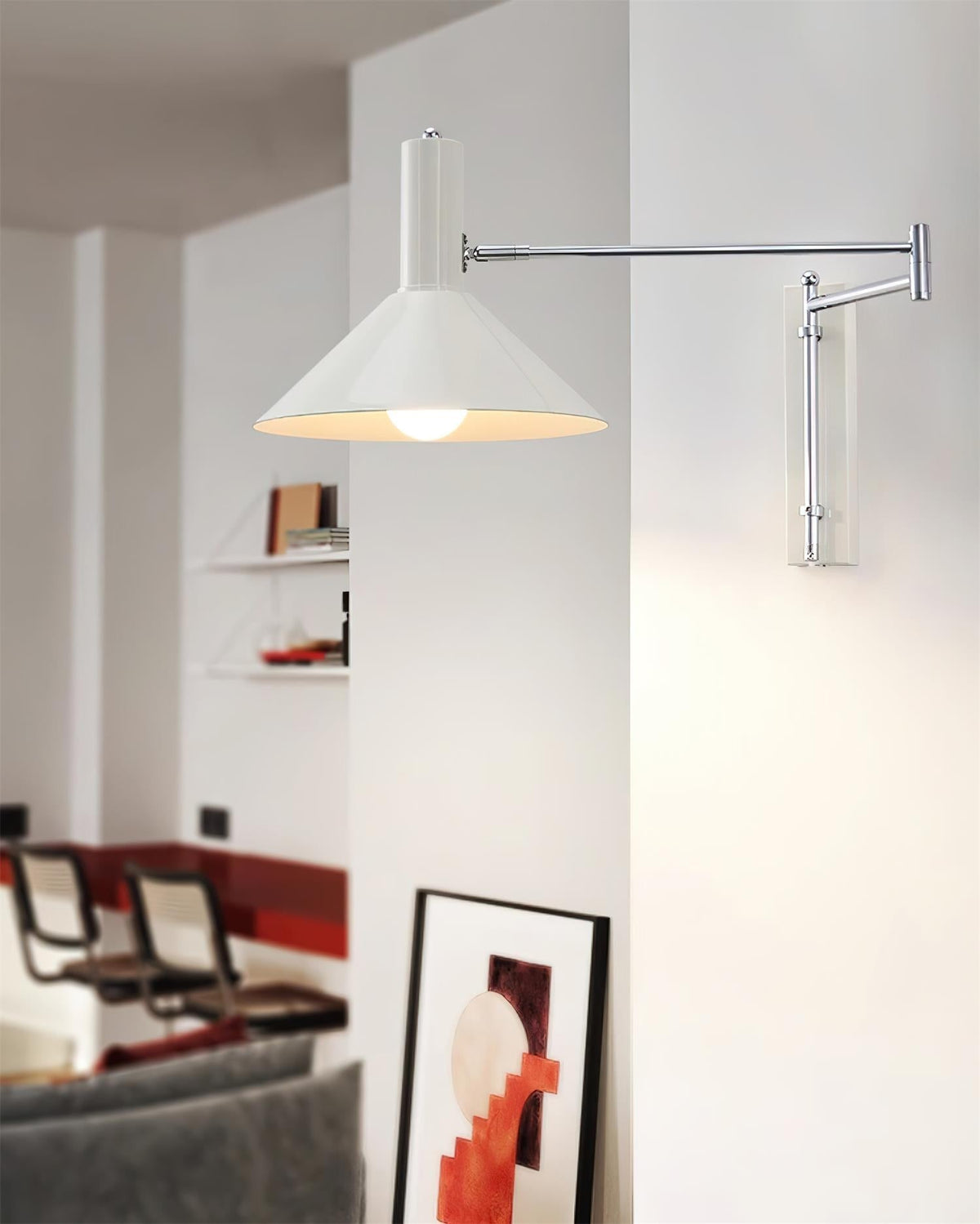 Lampada da parete con braccio metallico regolabile - Paralume rosso, attacco E26