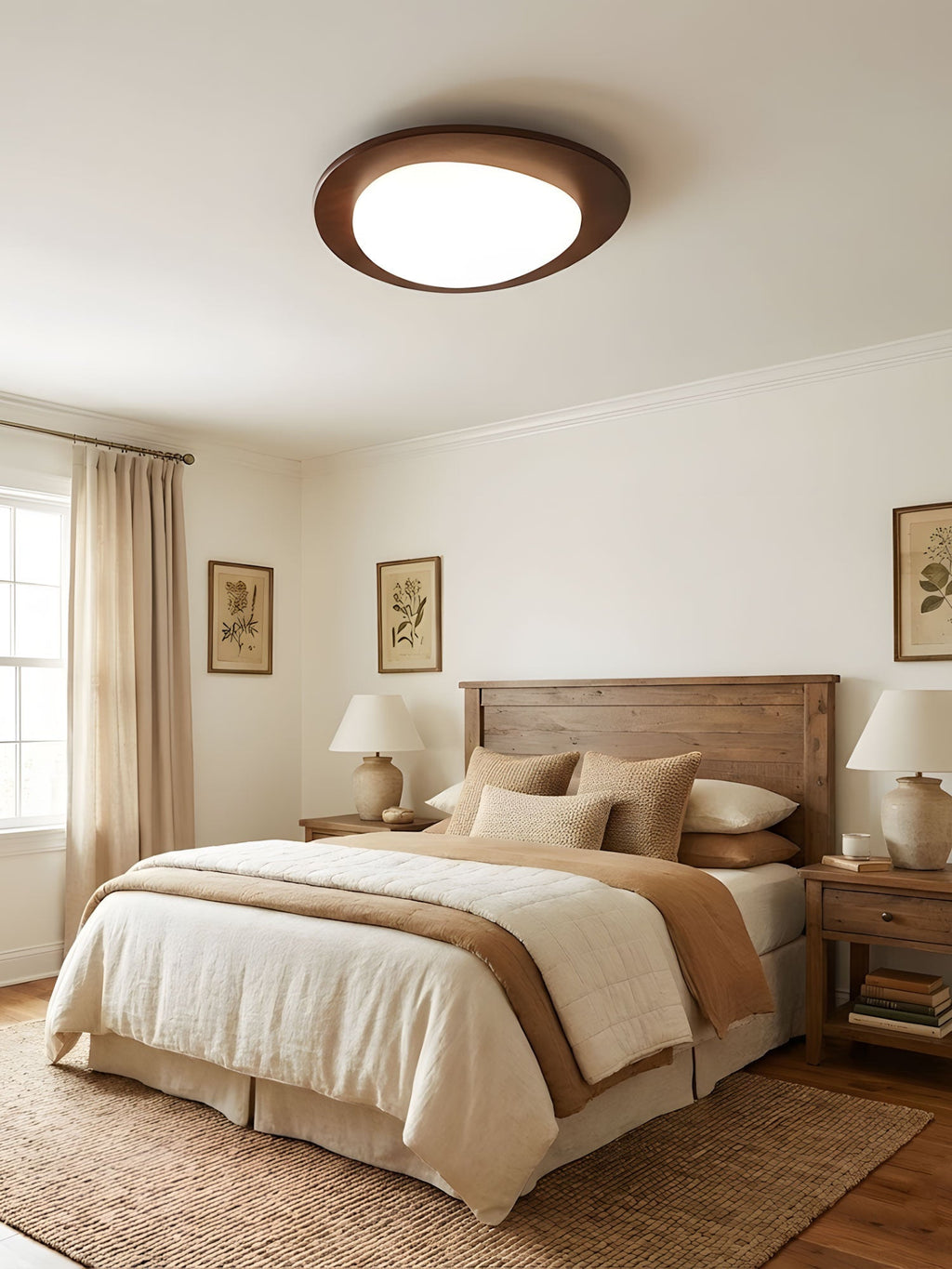 Lampada da soffitto in legno dal design a ciottolo