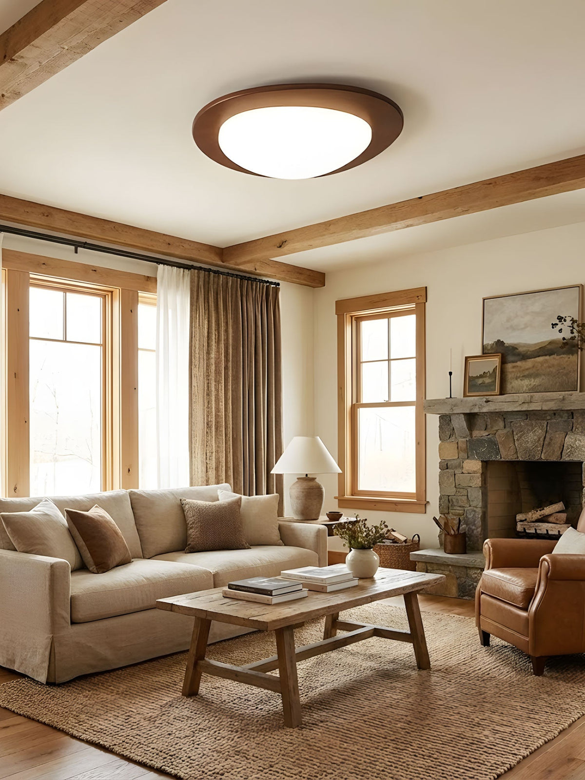 Lampada da soffitto in legno dal design a ciottolo