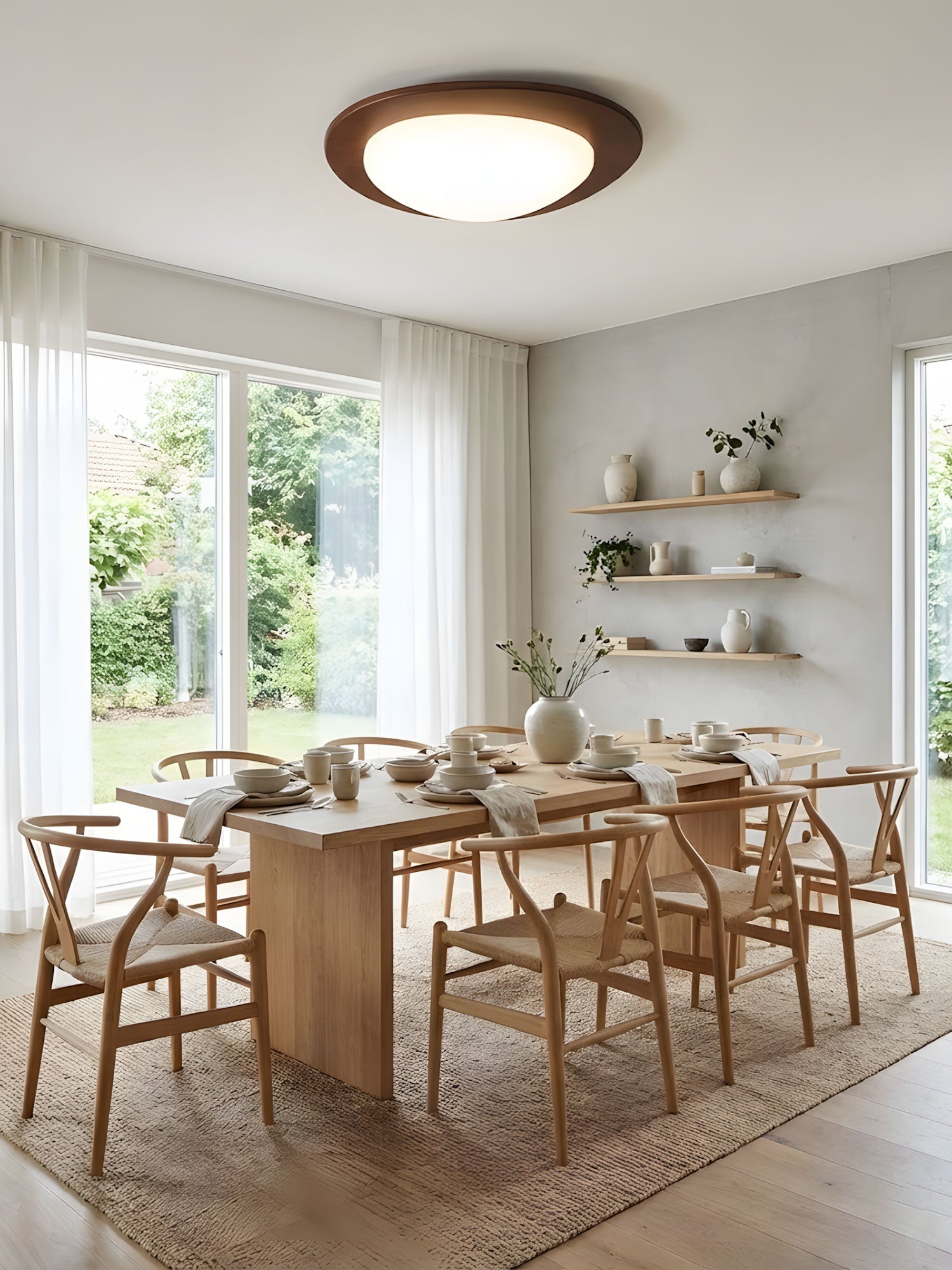 Lampada da soffitto in legno dal design a ciottolo