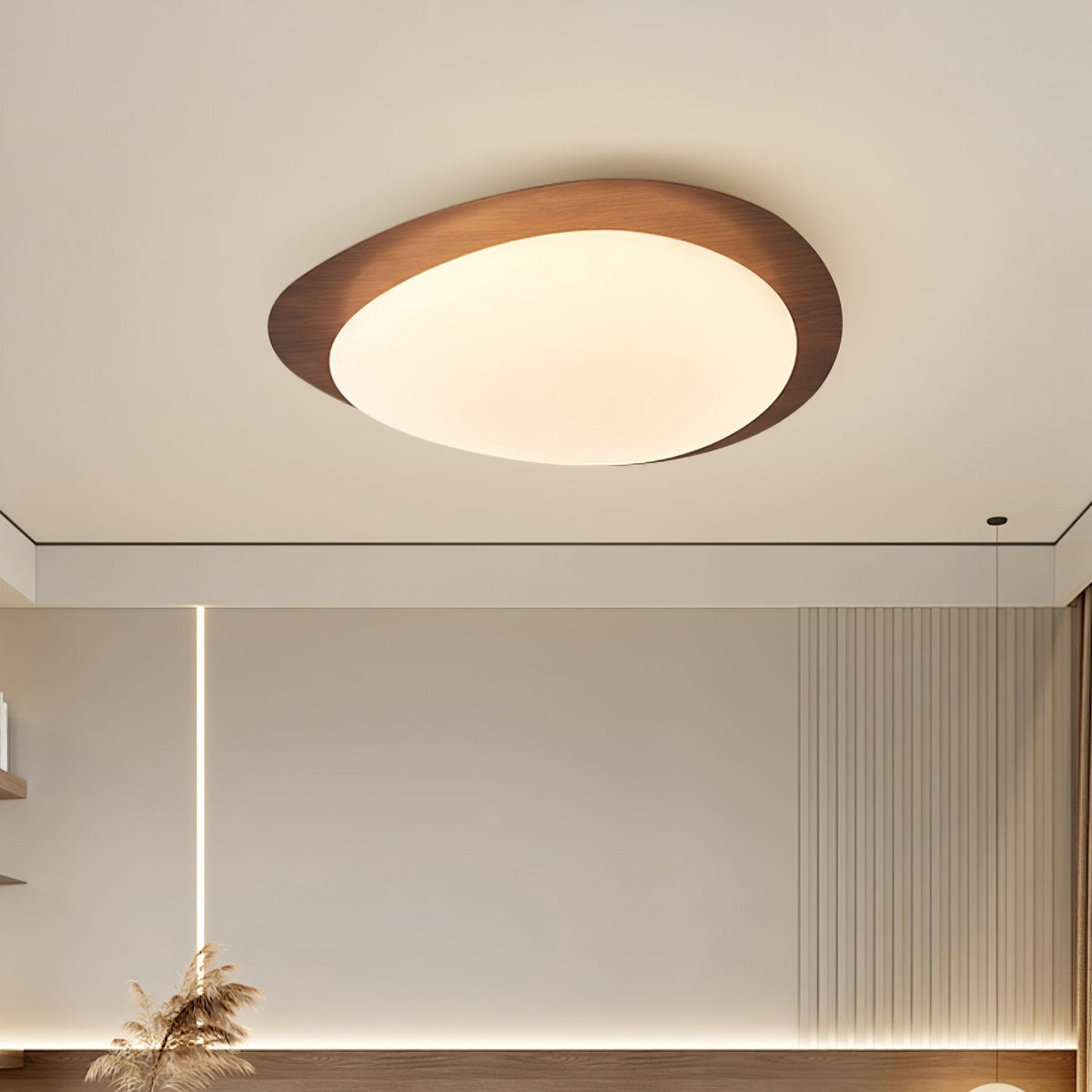 Lampă de tavan LED din piatră — lemn de nuc/lemn deschis, lumină caldă/rece, Ø30–58 cm