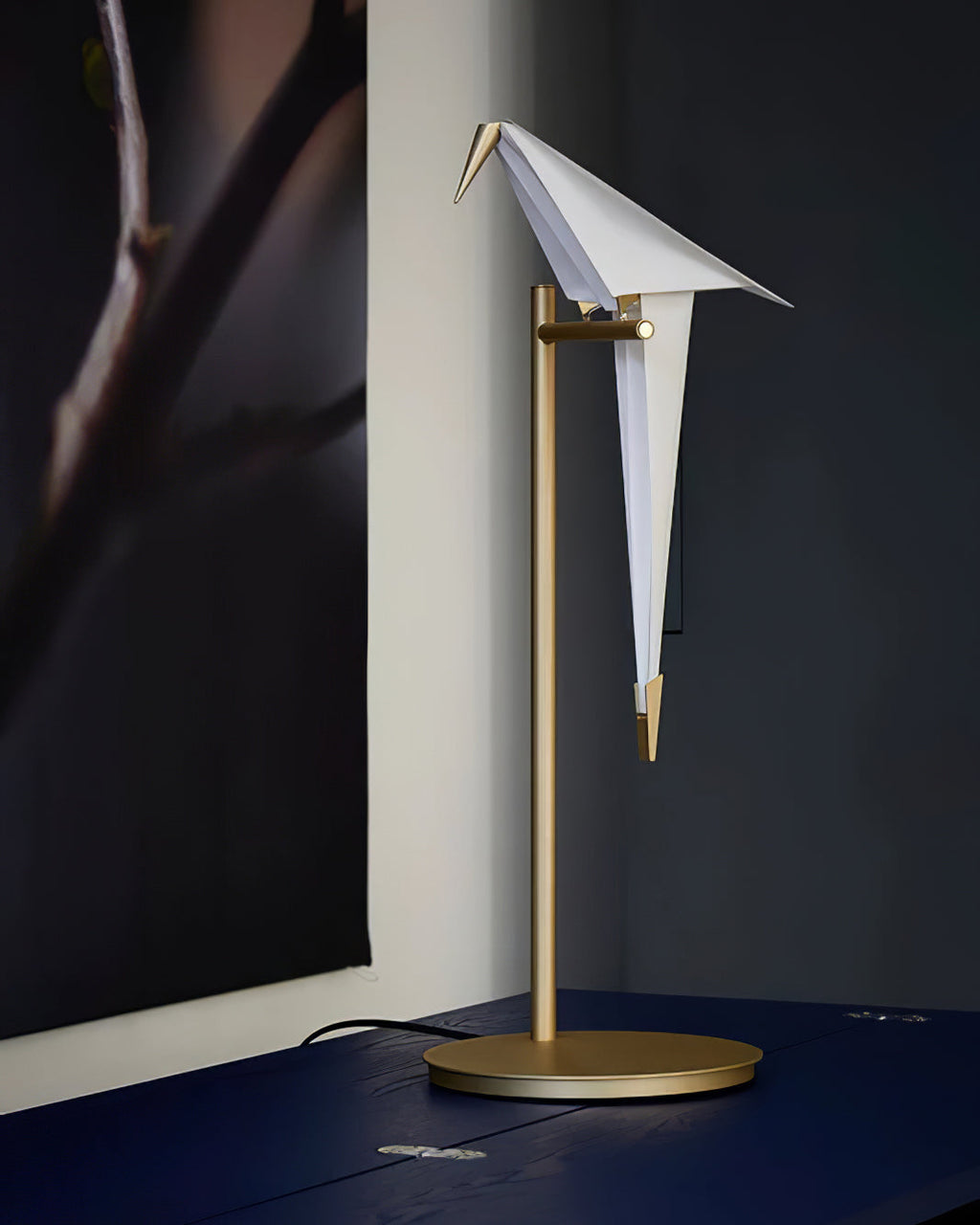 Lampada da tavolo a forma di gru di carta — design origami oscillante, LED a 3 colori, con spina, altezza di 25,6"