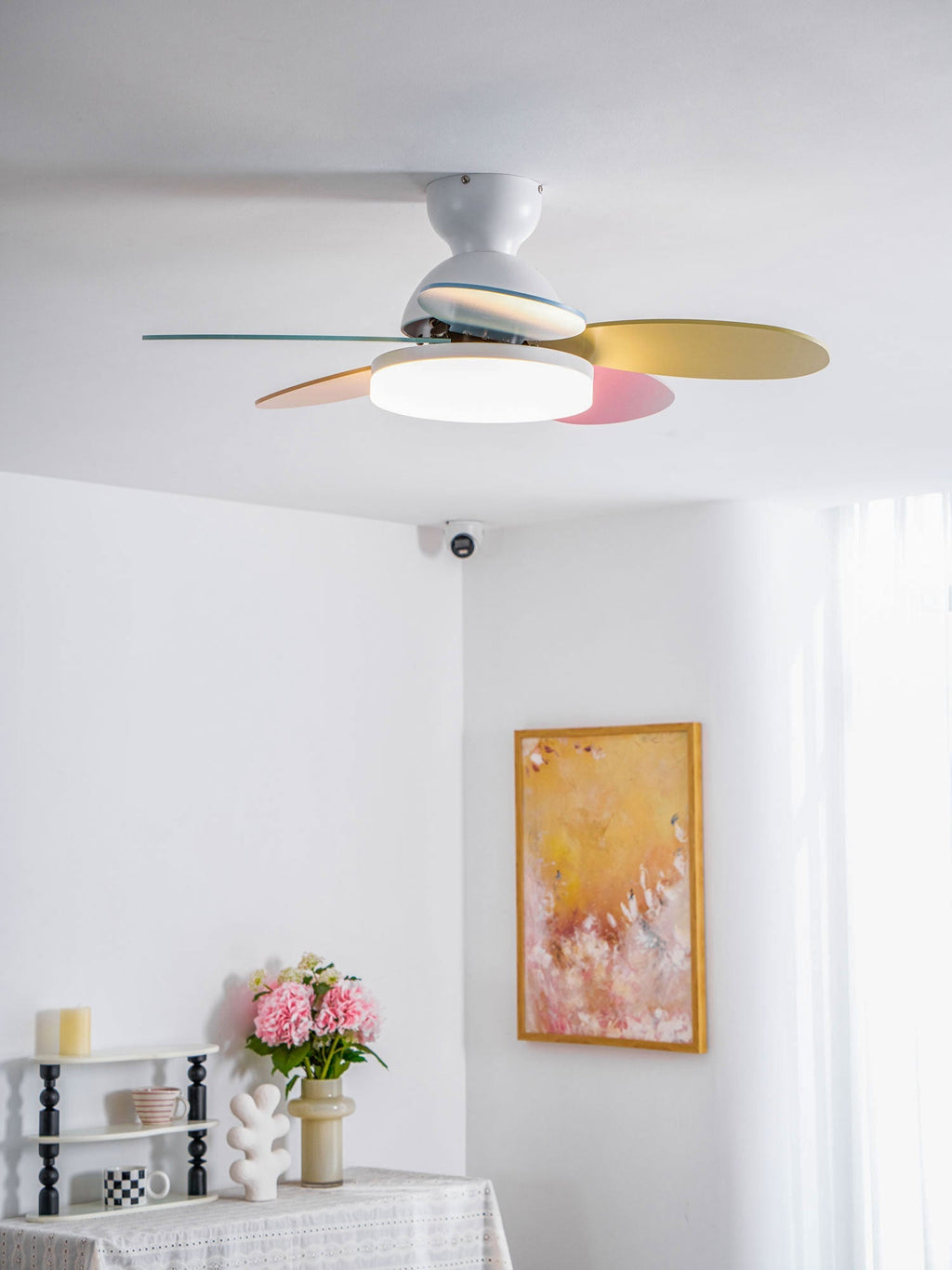 Ventoinha de teto Petalo — 35,4 pol. de diâmetro, luz de 60 W, efeito de madeira