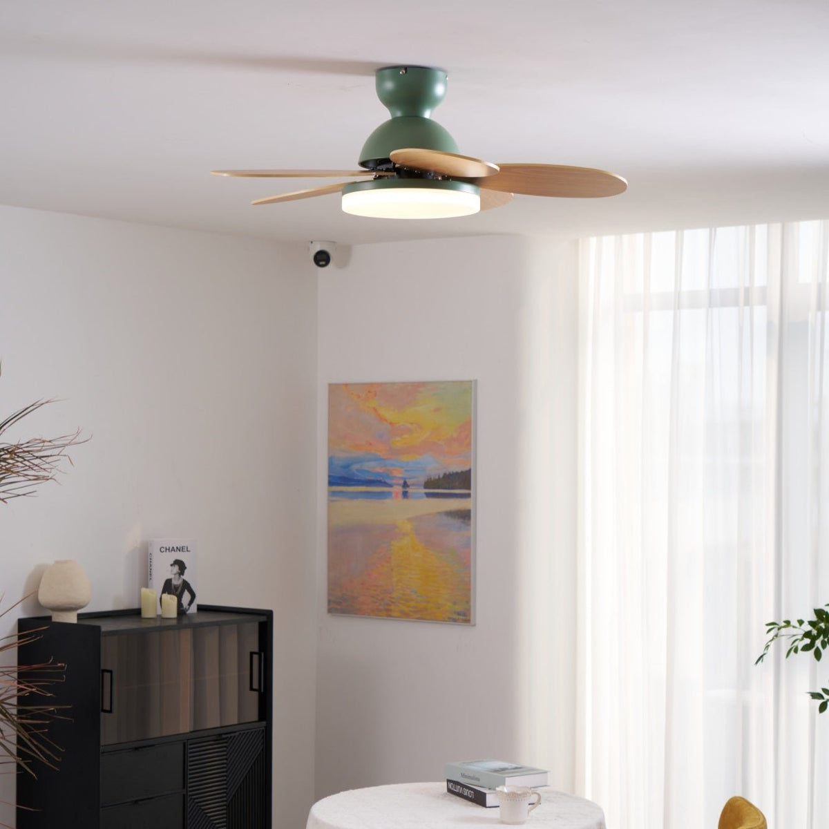 Ventoinha de teto Petalo — 35,4 pol. de diâmetro, luz de 60 W, efeito de madeira