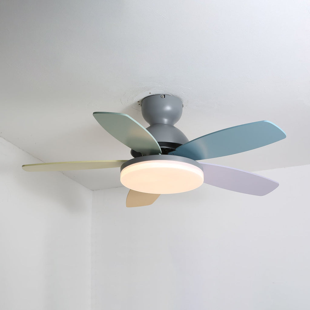 Ventoinha de teto Petalo — 35,4 pol. de diâmetro, luz de 60 W, efeito de madeira