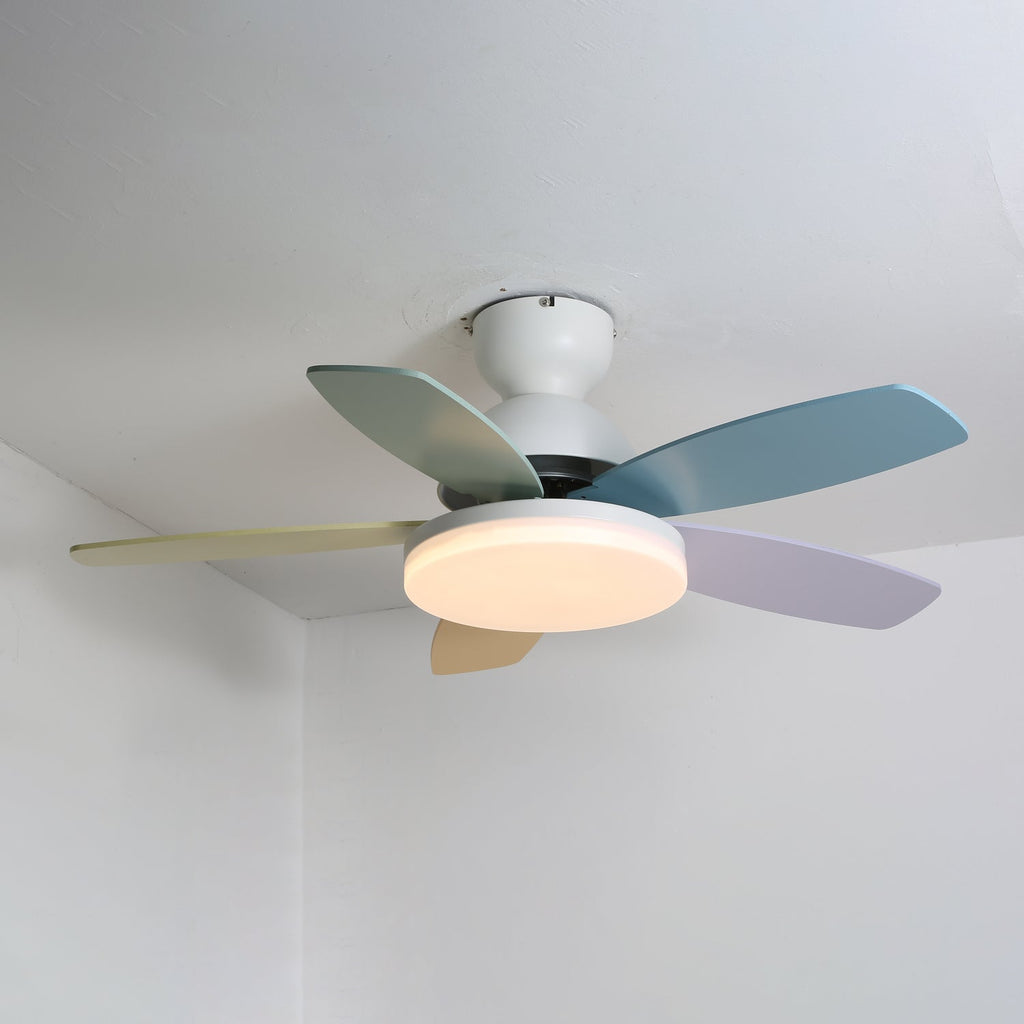 Ventoinha de teto Petalo — 35,4 pol. de diâmetro, luz de 60 W, efeito de madeira