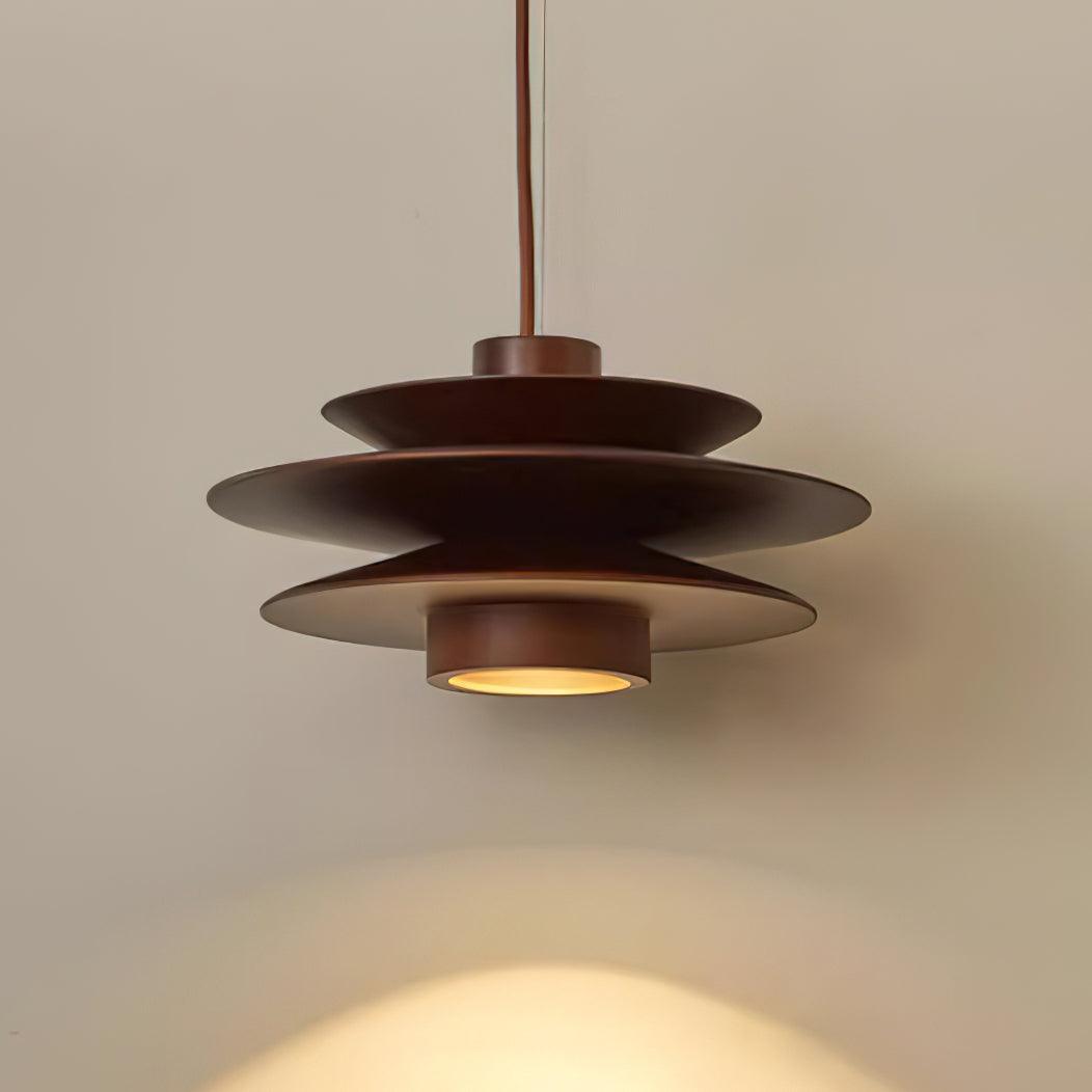 Lampada a sospensione in noce di metà secolo — sospensione a dischi stratificati Axis