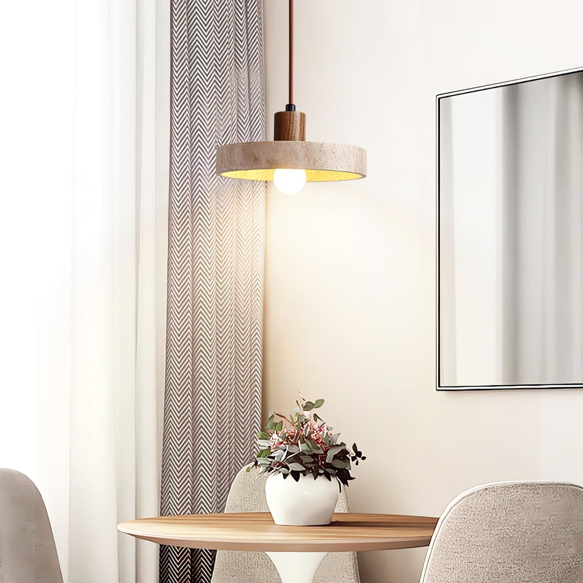 Závěsné svítidlo Evvynor z travertinu — kulaté, 20cm, objímka G9