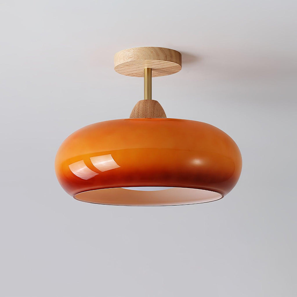 Charlotte plafond — Bauhaus-skjerm i oransje og hvitt glass og tre