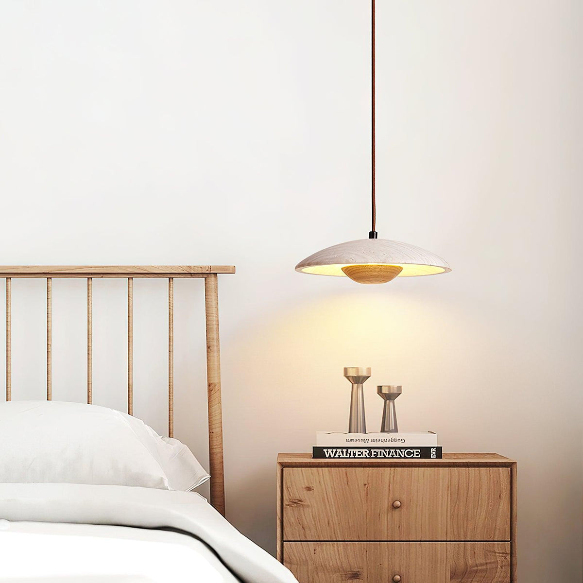 Závěsné svítidlo Plate Wabi-Sabi z travertinu — integrovaná LED 12 W, průměr 9.8 palce