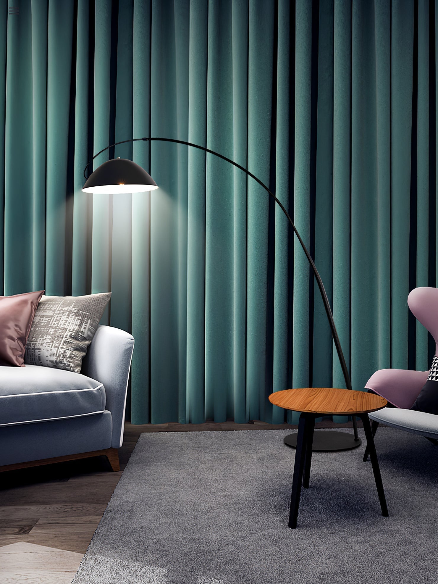Verse Arc Floor Lamp — Swiveling Shade, Tapered Stem