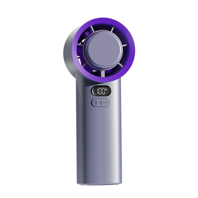Bærbar håndholdt vifte - 3 hastigheter - USB oppladbar - 2400mAh og 3600mAh - Lilla og hvit
