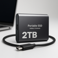 Portabel SSD - 2TB - 1050 MB/s - USB-C & USB 3.1 - Plug & Play - Svart, Blå & Röd