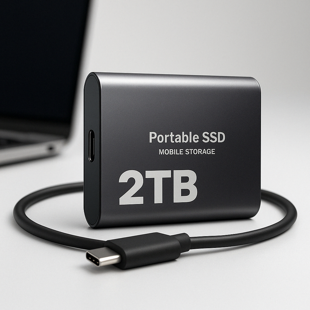 Portabel SSD - 2TB - 1050 MB/s - USB-C & USB 3.1 - Plug & Play - Svart, Blå & Röd