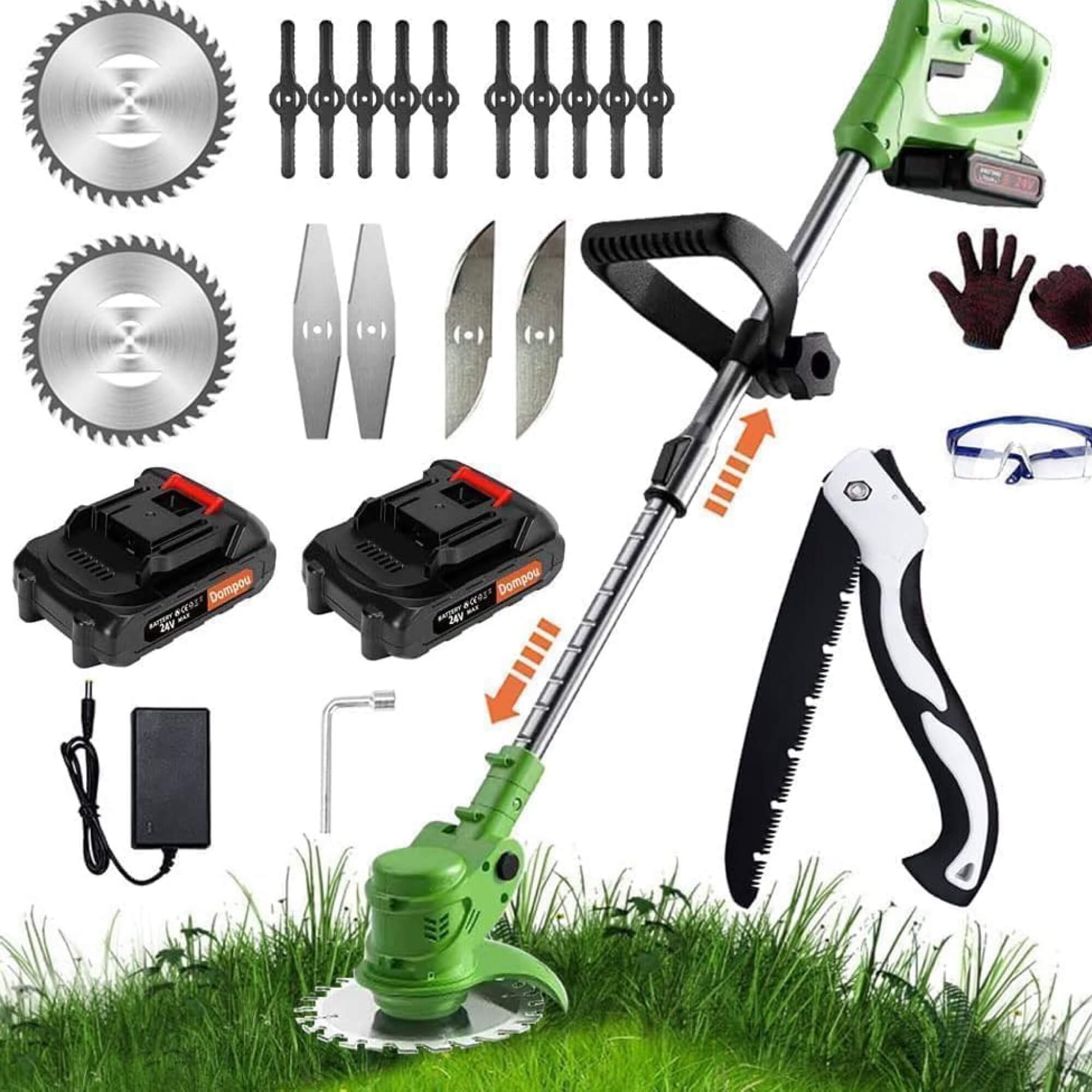 ماكينة إزالة الأعشاب الكهربائية اللاسلكية LawnMaster وقص العشب، تعمل بالبطارية