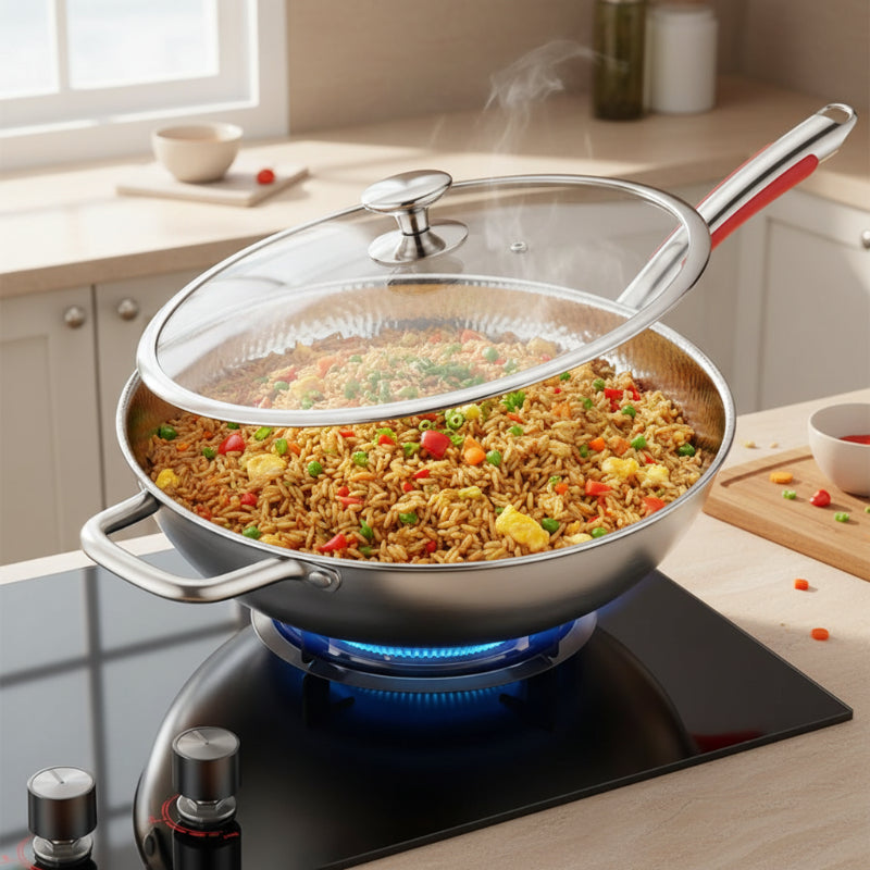 Premium titanium wok med buet bund til induktionskogning