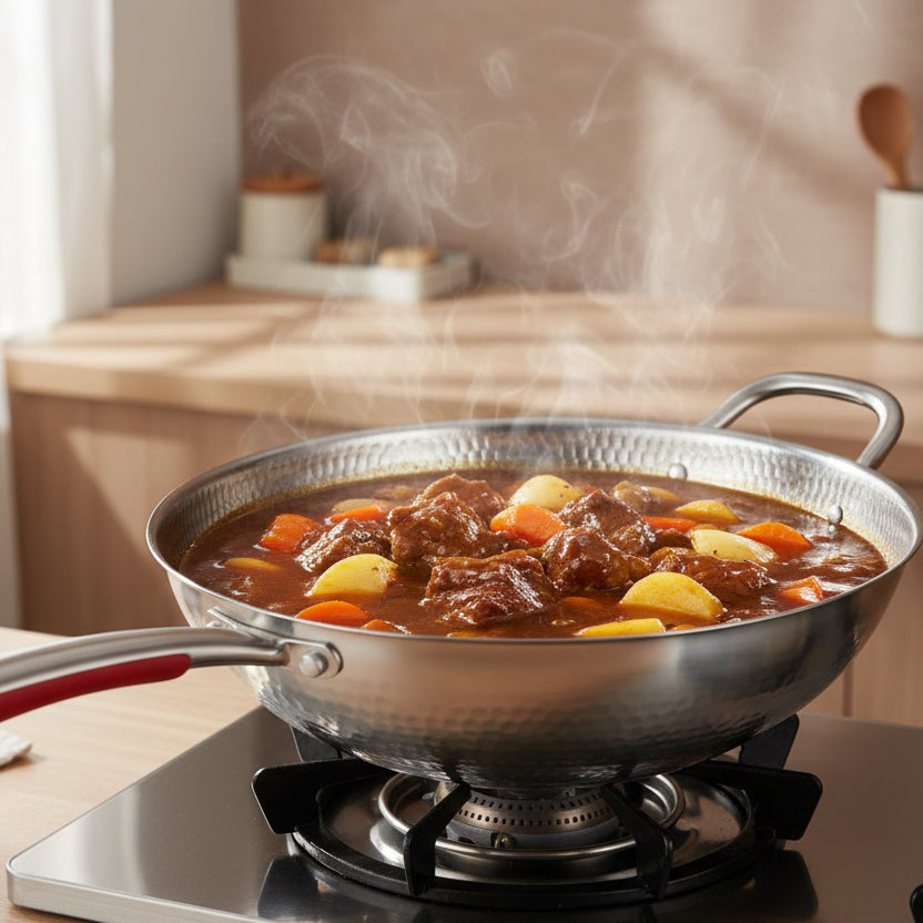 Premium titanium wok med buet bund til induktionskogning