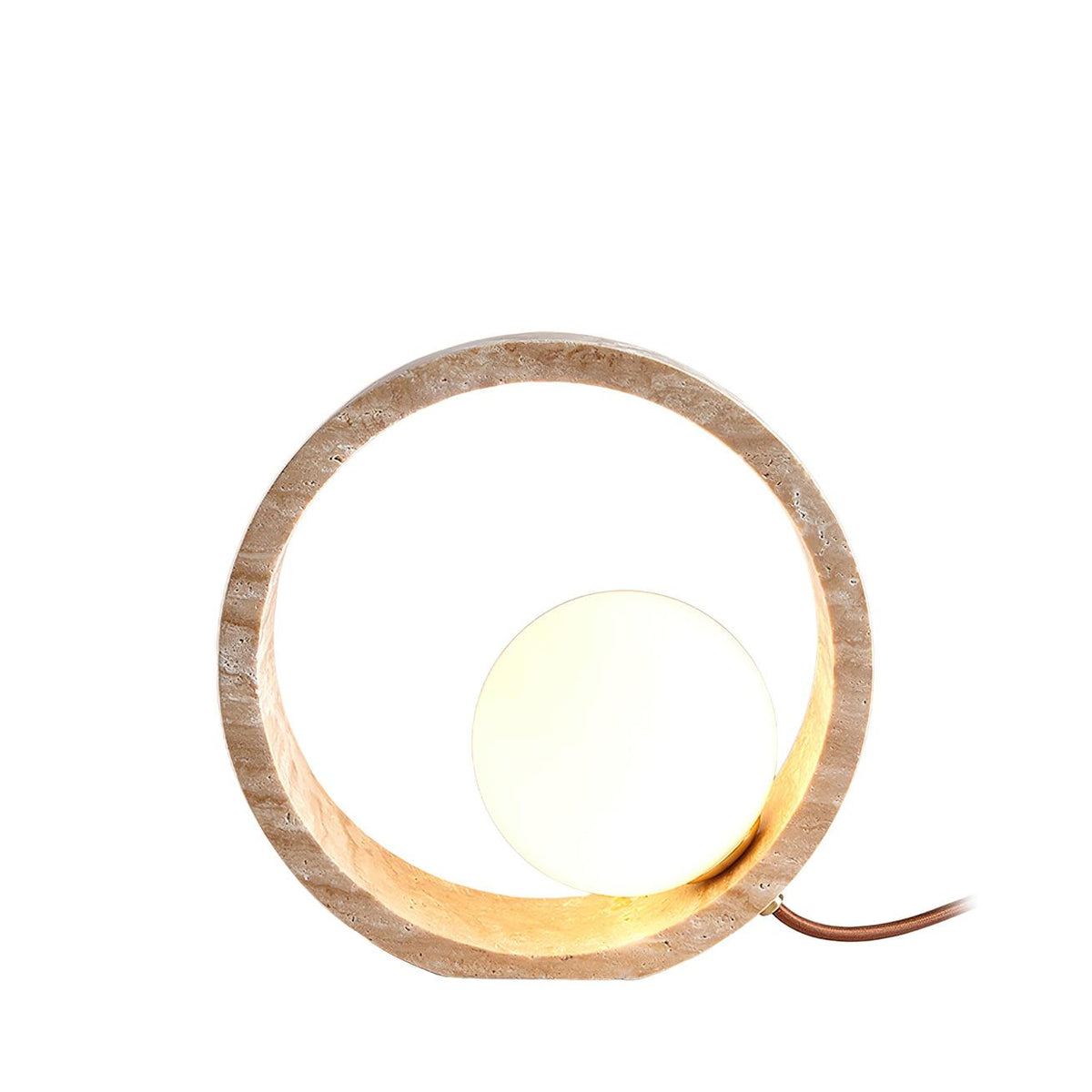Q Circle Table Light — Yellow Travertine, Sculptural Design