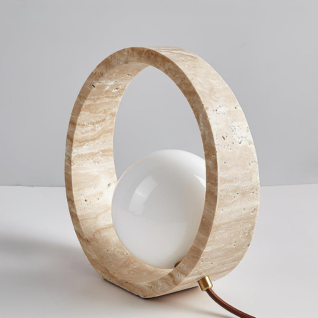 Q Circle Table Light — Yellow Travertine, Sculptural Design