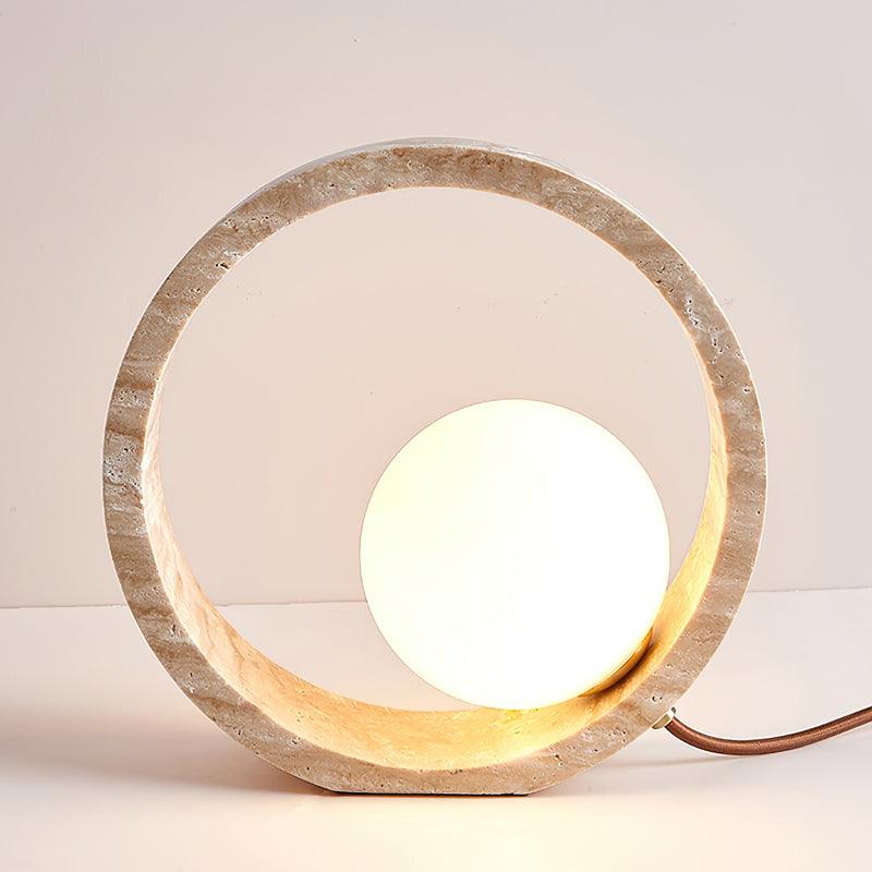Q Circle Table Light — Yellow Travertine, Sculptural Design