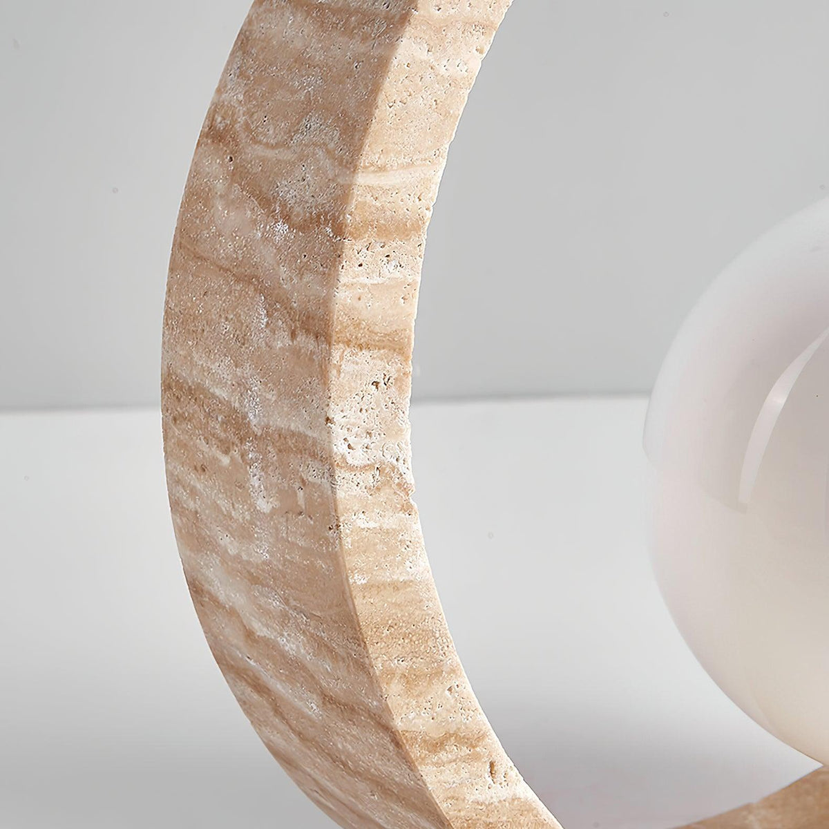 Q Circle Table Light — Yellow Travertine, Sculptural Design