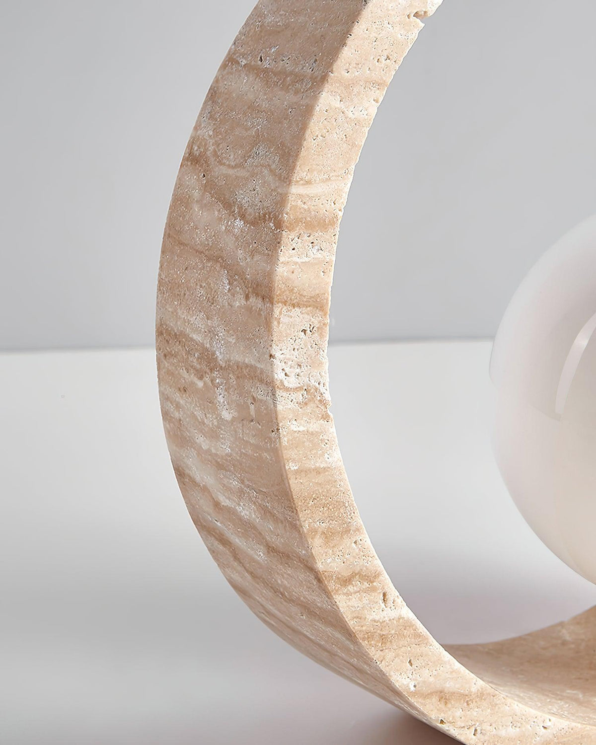 Q Circle Table Light — Yellow Travertine, Sculptural Design